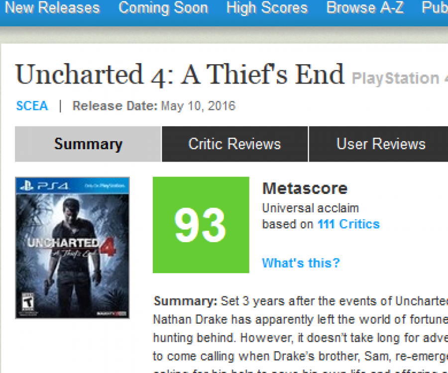 Spielebewertungen - Metacritic - Uncharted 4