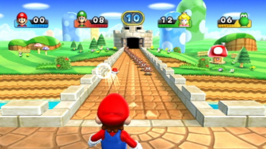 Mario spielt eine Art Bowling