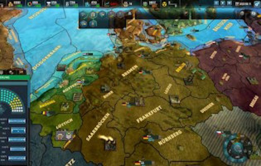 Die Spielwelt wird als Karte dargestellt. Jedes Land ist in Provinzen unterteilt, die jeweils einen Bauplatz besitzen.
