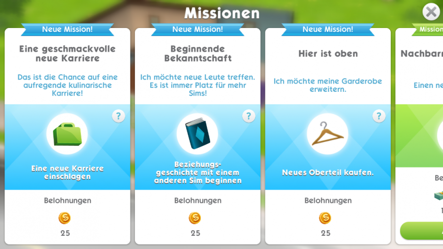 Missionen-Bildschirm