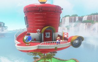 Mario auf der Odyssey, dem hutähnlichen Luftschiff