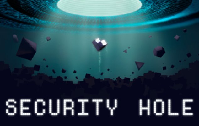 Auf diesem Bild sieht man den unten den Text "Security Hole". Darüber schwebt eine Figur offensichtlich auf ein weißes Loch in der Decke eines Raumes zu.