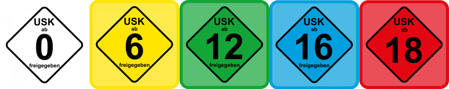 Bunte USK-Siegel mit Altersstufen