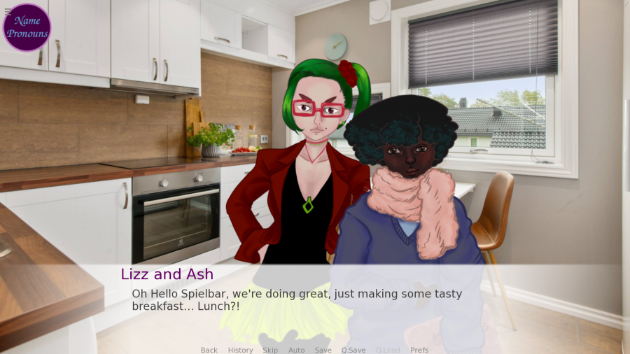 Deine Freund*innen Lizz und Ash begrüßen dich in deiner Küche.