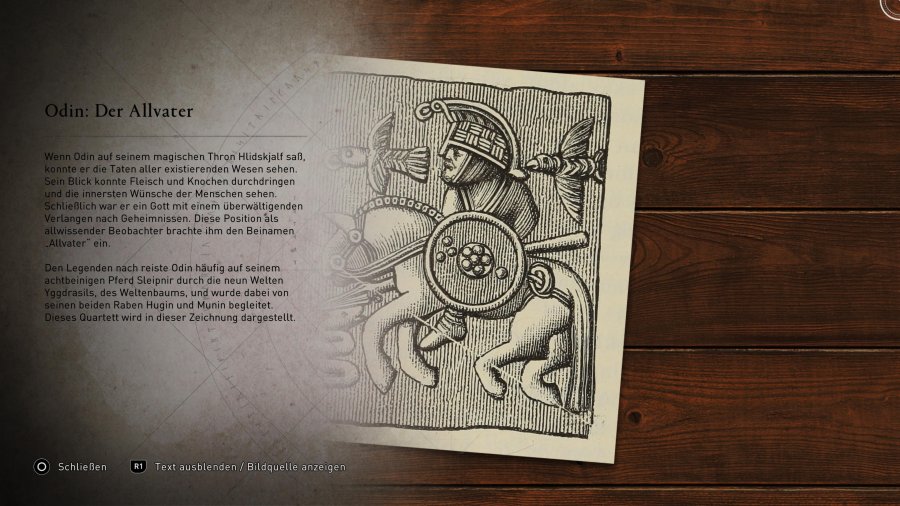 Eine historische Darstellung von Odin, wie er begleitet von seinen zwei Raben auf einem Pferd reitet.